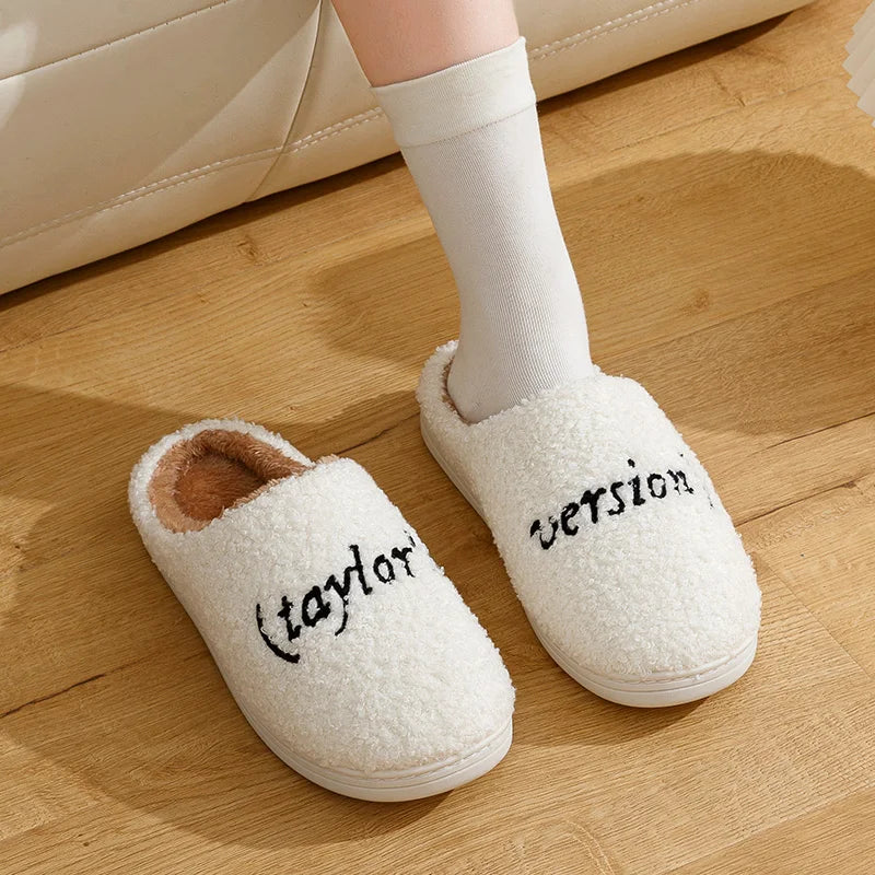 Winter Slippers Taylor's Style Thick Sole Version Men Women TS Swifties Music Tour Anti-slip Fur Cushion Slides Plush Home Shoes