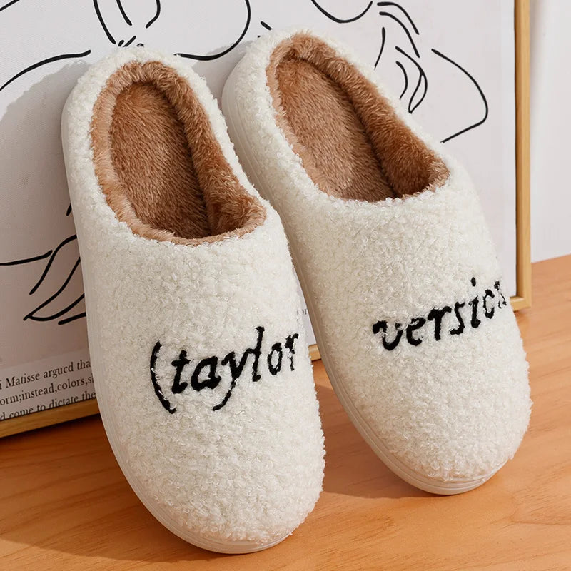 Winter Slippers Taylor's Style Thick Sole Version Men Women TS Swifties Music Tour Anti-slip Fur Cushion Slides Plush Home Shoes