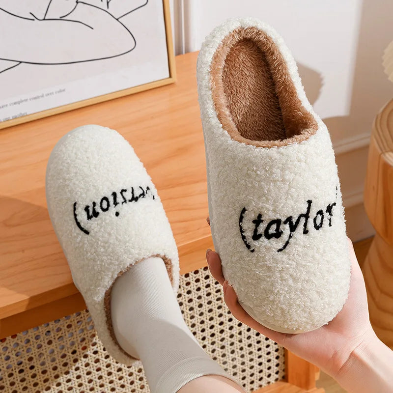 Winter Slippers Taylor's Style Thick Sole Version Men Women TS Swifties Music Tour Anti-slip Fur Cushion Slides Plush Home Shoes