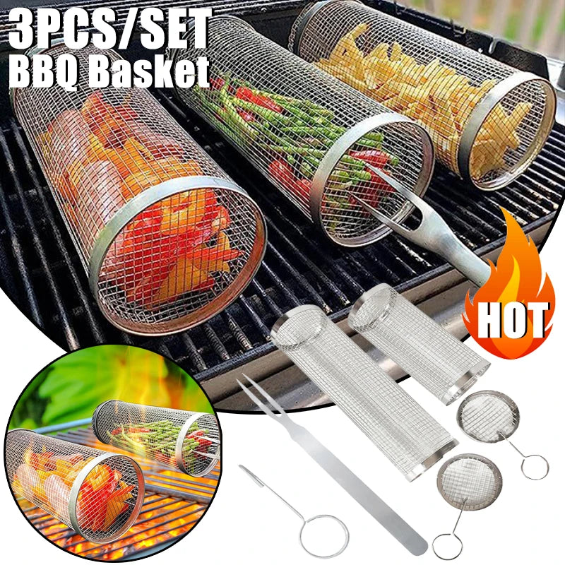 Rolling BBQ Grill Basket